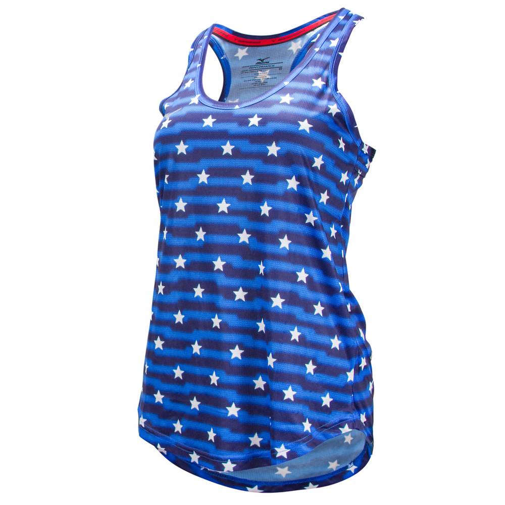 Camiseta de tirantes Mizuno America Star Para Mujer Azules/Blancos 3945860-QH